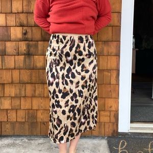 Satin cheetah midi skirt